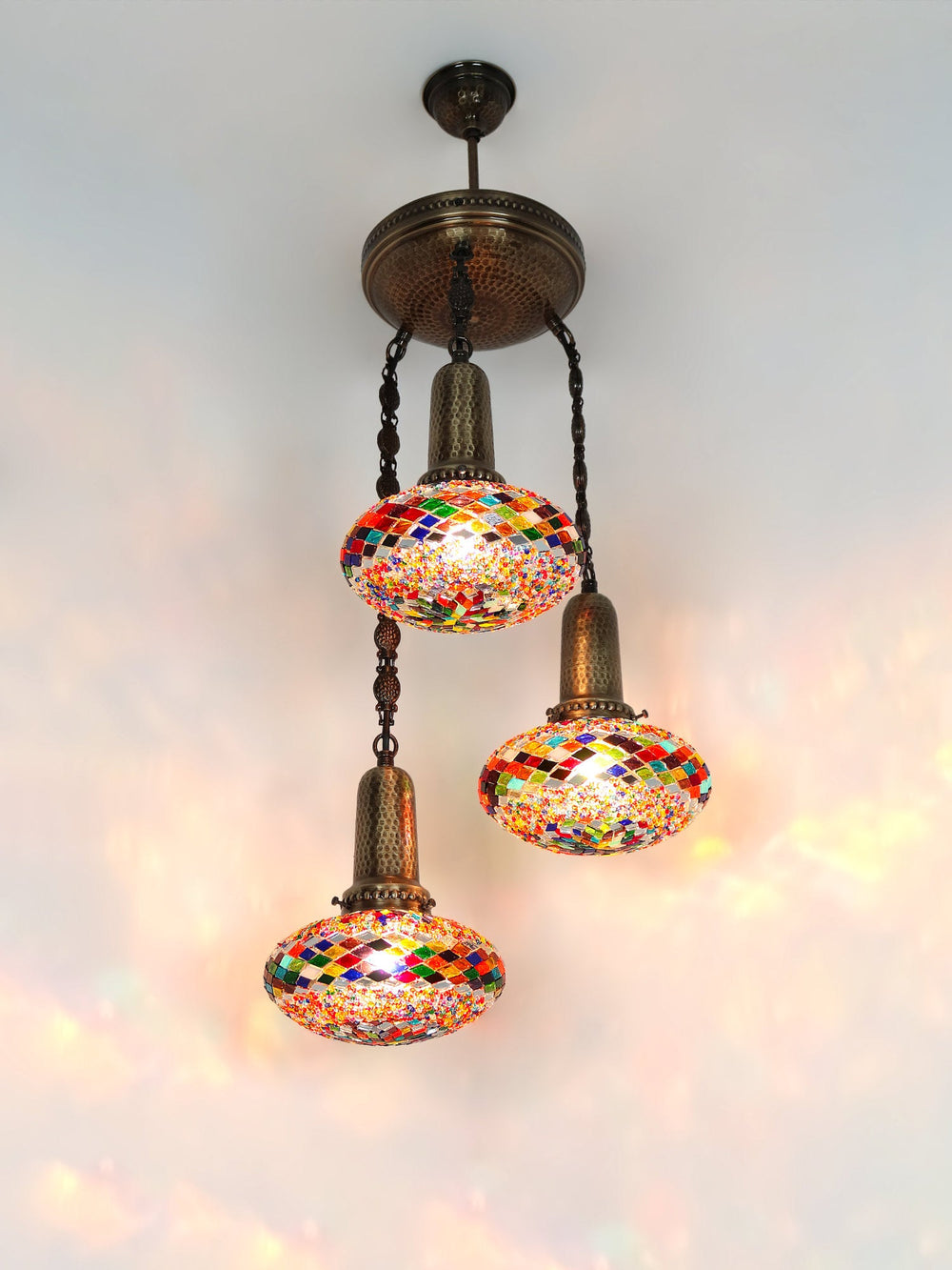 Stained Glass Chandelier 3-Globe Turkish