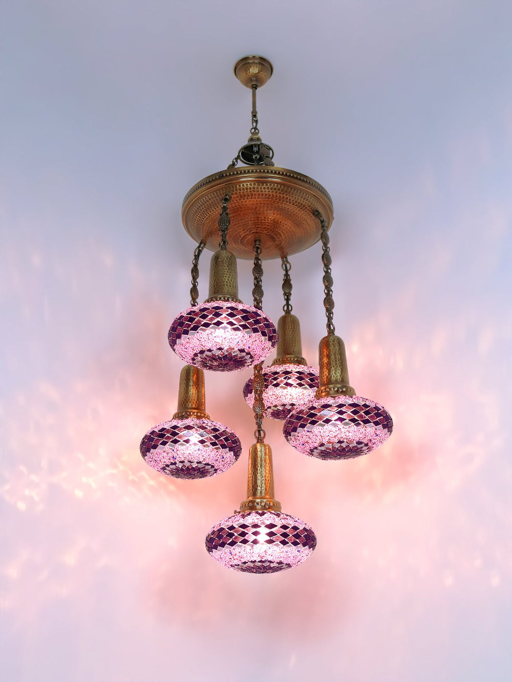 Turkish Mosaic Chandelier 5-Globe Short Model