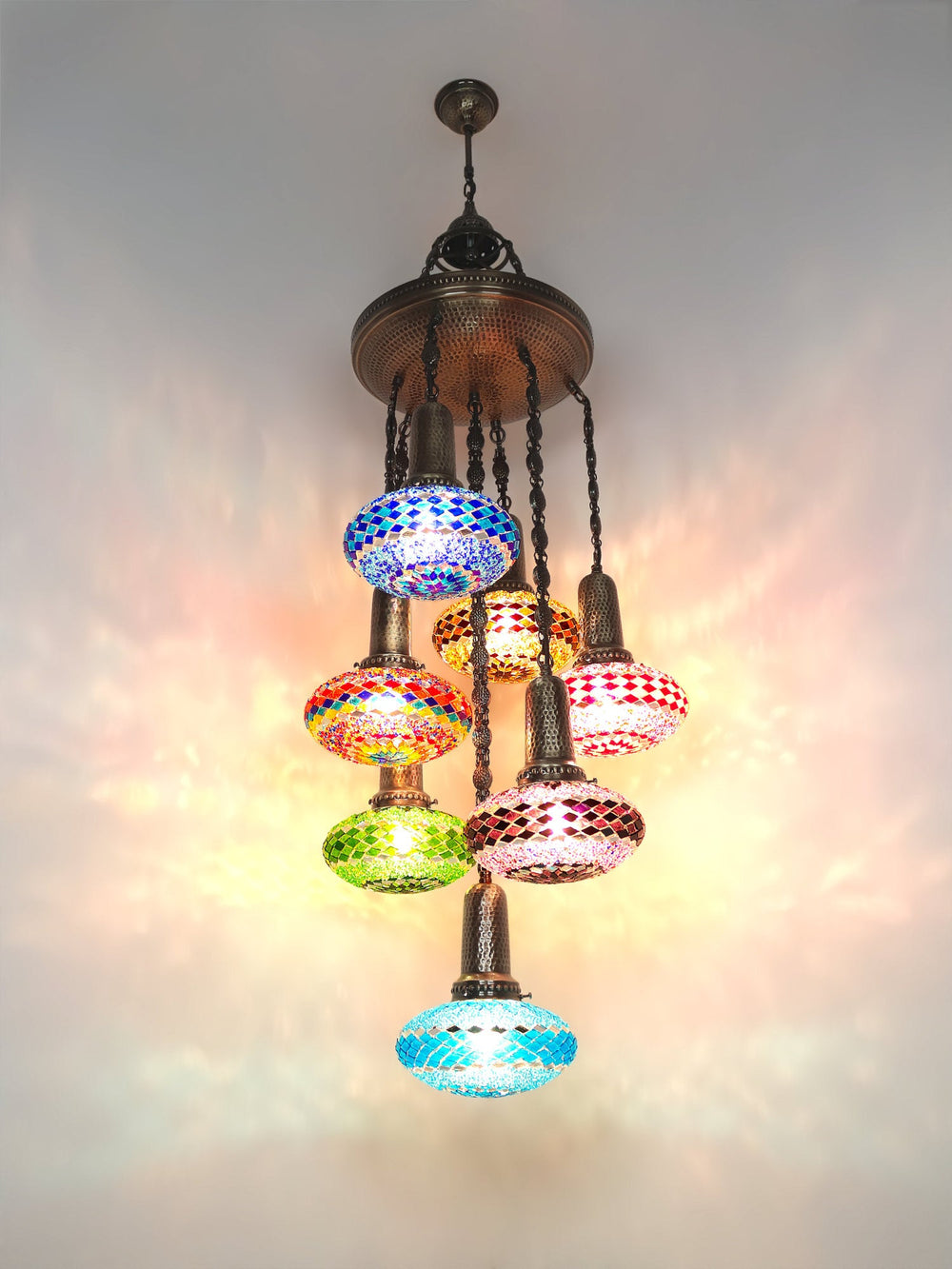Mosaic Chandelier 7-Globe Turkish Sultan Design