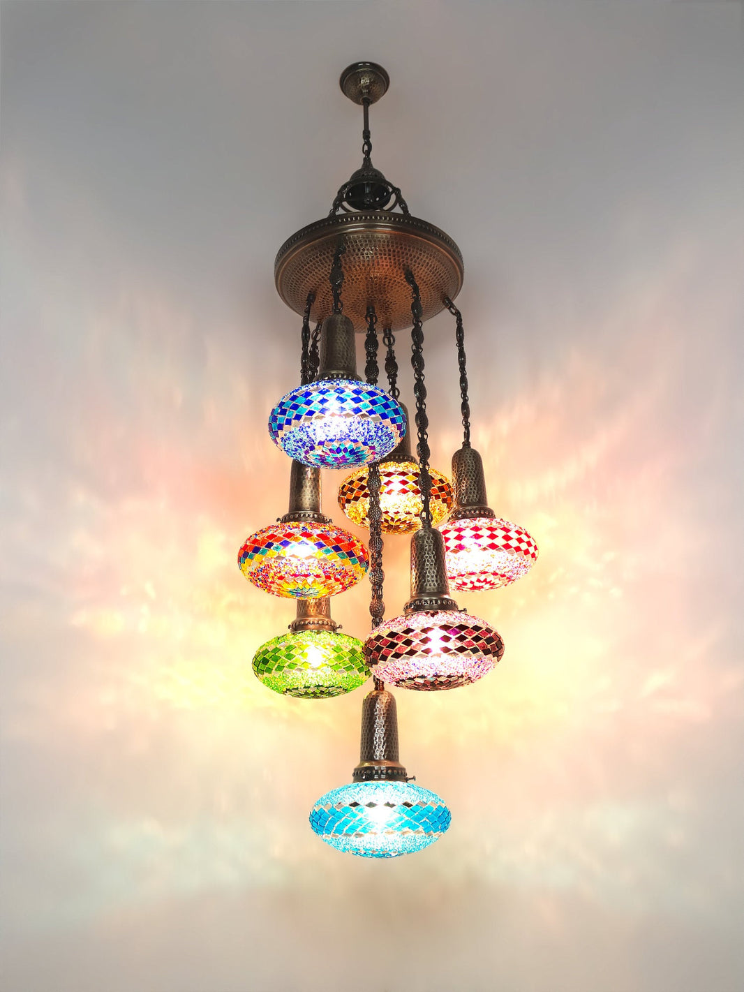 Mosaic Chandelier 7-Globe Turkish Sultan Design