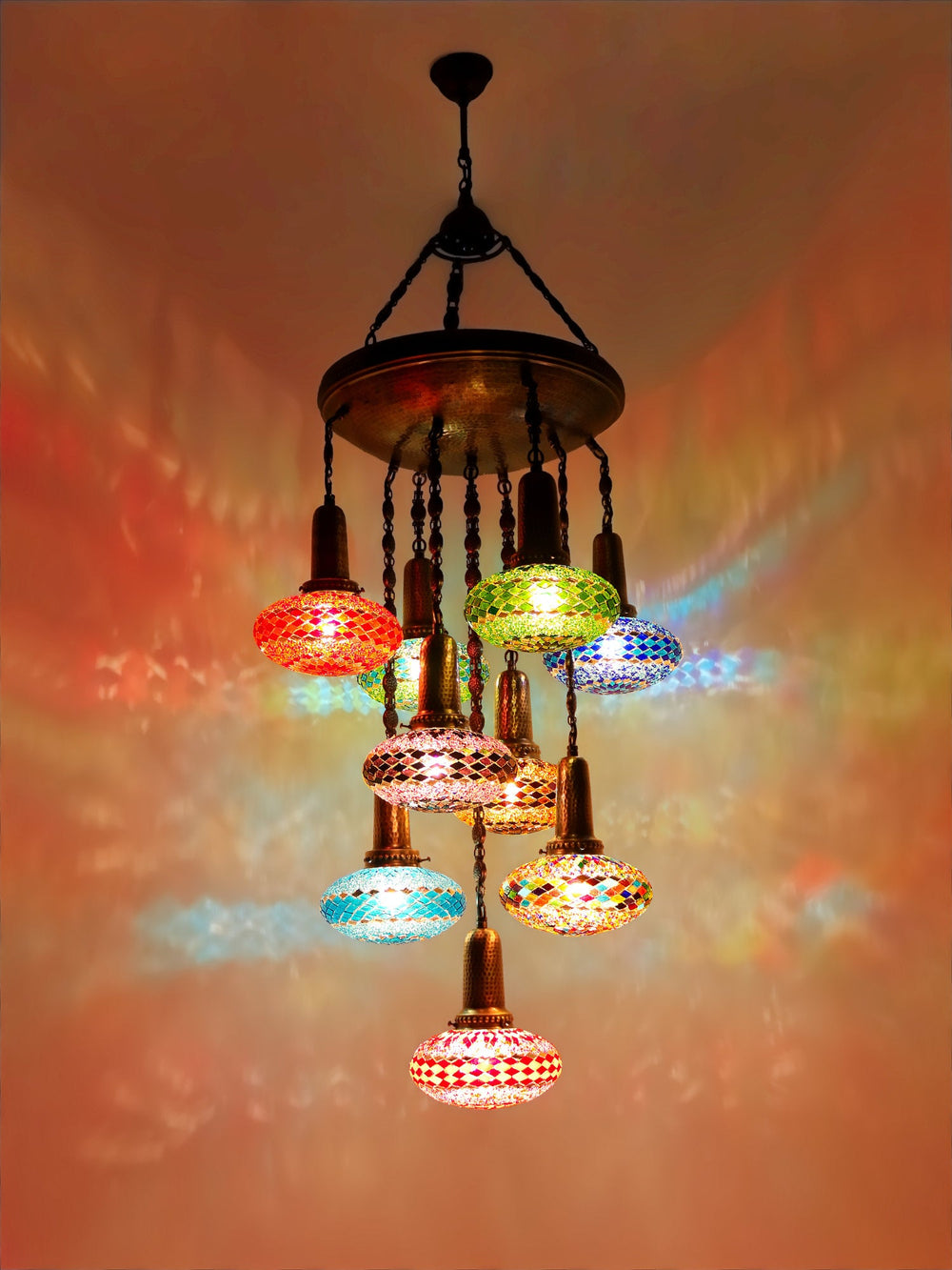 Turkish Chandelier Mosaic 9-Globe Sultan Design