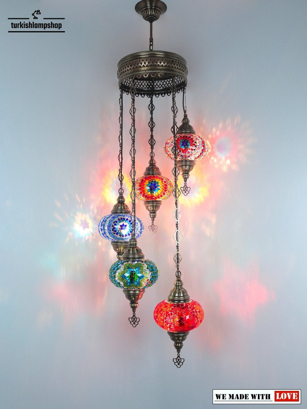 Turkish Mosaic Chandelier 5 Globe Sprial Design