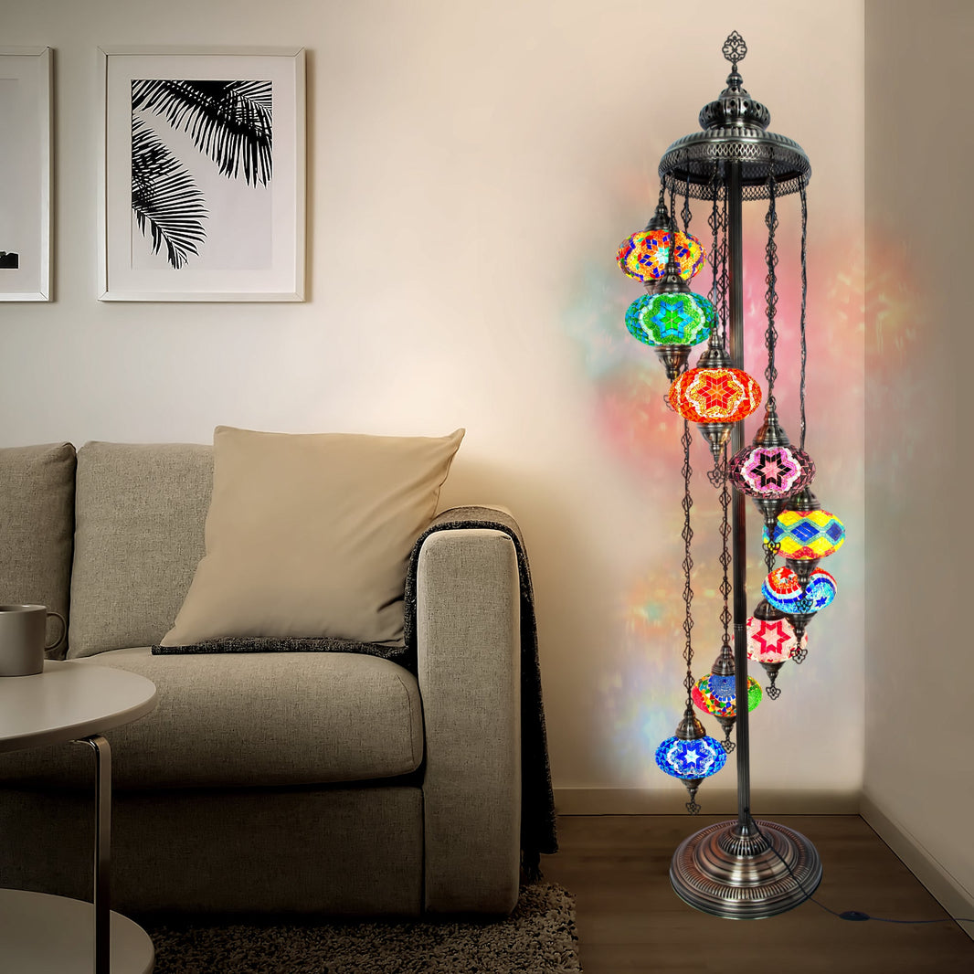 Türkische Mosaik Stehlampe 9 Kugeln - Orientalische Bodenlampe Boho Stil