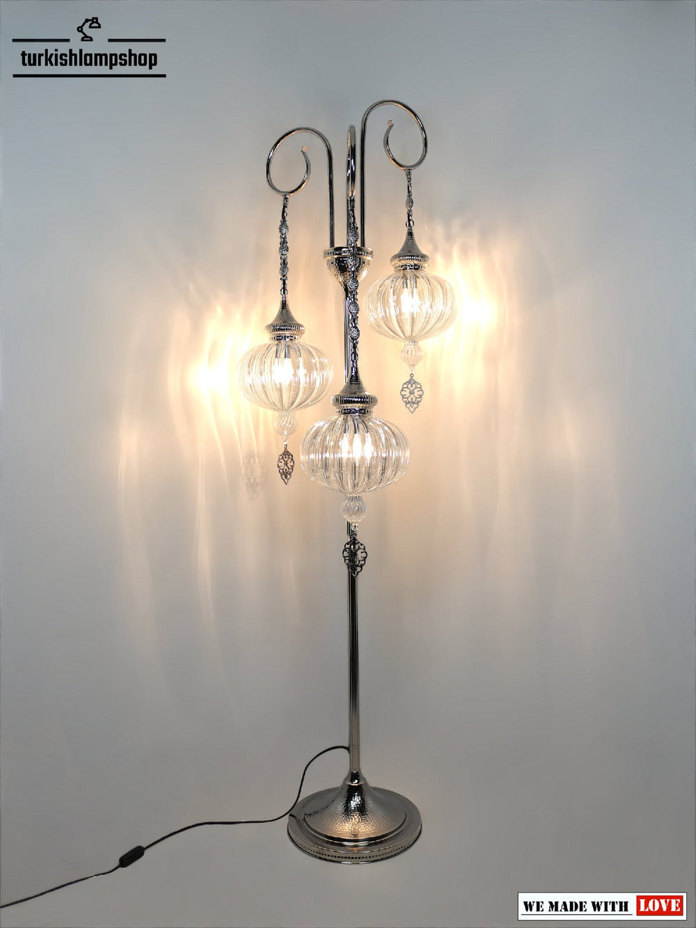 Turkish Floor Lamp Pyrex Blown Glass Clear Color Handmade