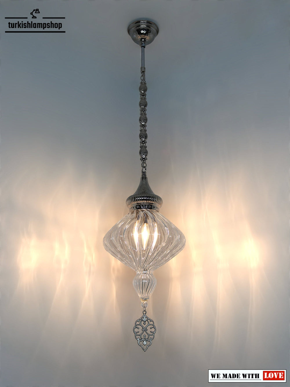 Turkish Hanging Light Pyrex Glass Clear Color Pendant Lamp