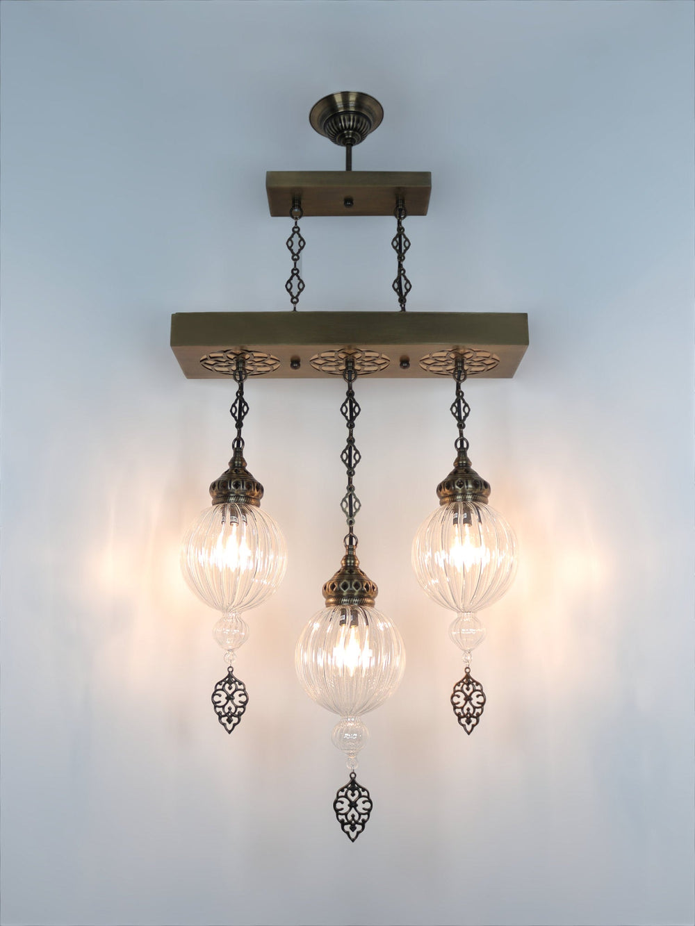 Pyrex Glass Chandelier 3 Globe Turkish Design