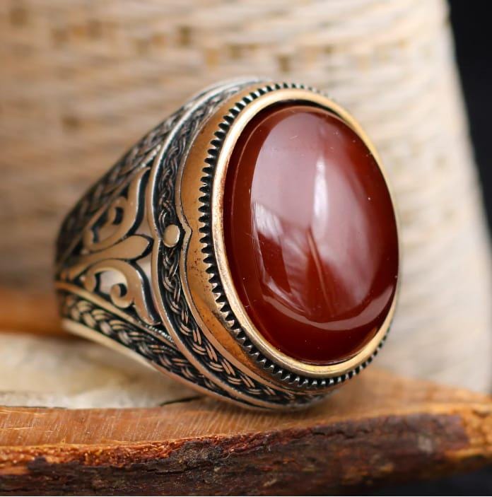 Sterling Silver Ruby Ring: Handmade Ottoman Style Men's Jewelry