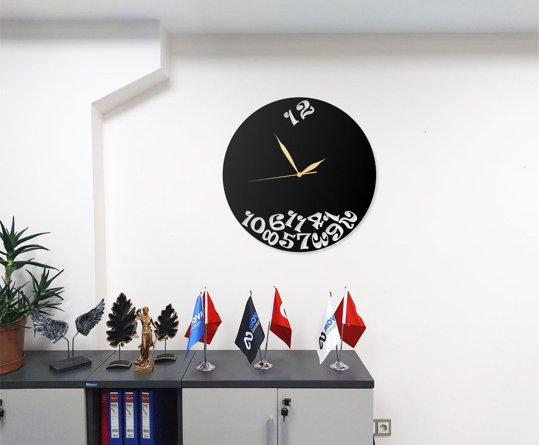 Modern Metal Wall Clock with Unique Number Design - Black - Decorative Wall Clock for Living Room, Bedroom, Office, Home Decor