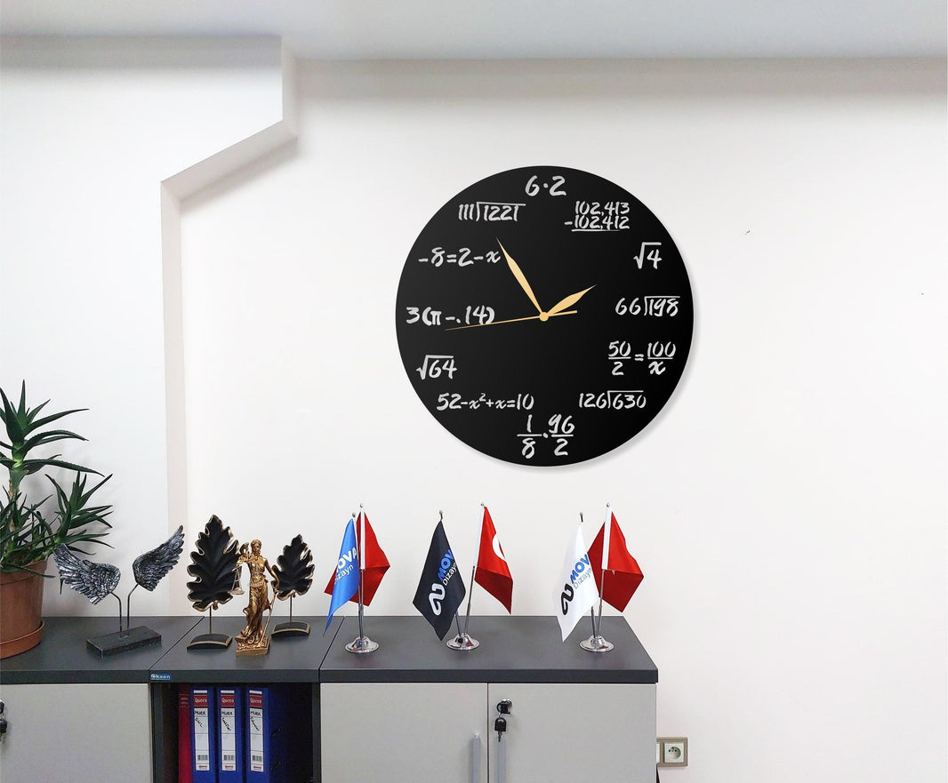 Math Formula Design Metal Wall Clock - Unique Black Decorative Clock for Teachers, Students, Classroom, Home or Office Decor