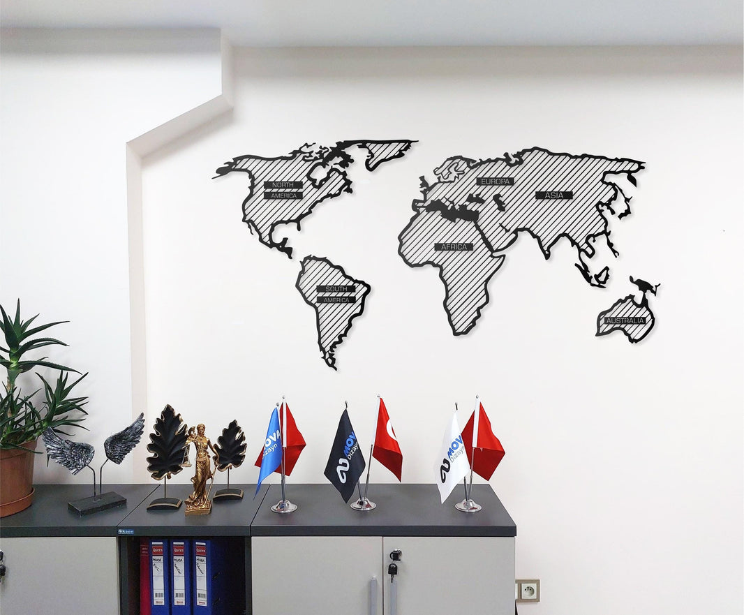 Metal World Map Wall Art 3 Piece Modern Wall Decor, Metal Wall Hanging, Minimalist World Map, Travel Gift, Home Office Decoration