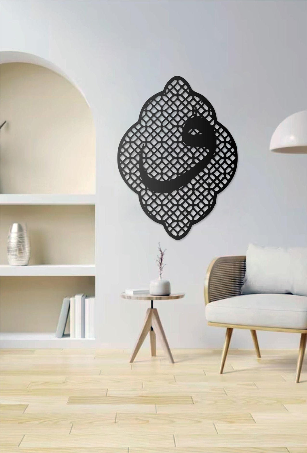 Metal Islamic Wall Art Arabic Letter Vav Calligraphy, Geometric Motif Design, Modern Muslim Wall Hanging, Religious Islamic Home Decor