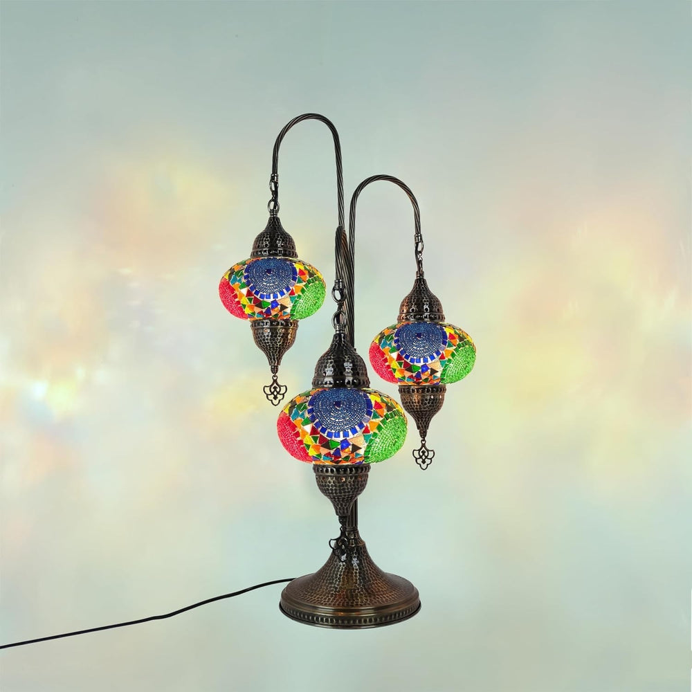 Türkische Mosaik Tischlampe 3 Kugeln | Marokkanische Vintage Lampe Deko