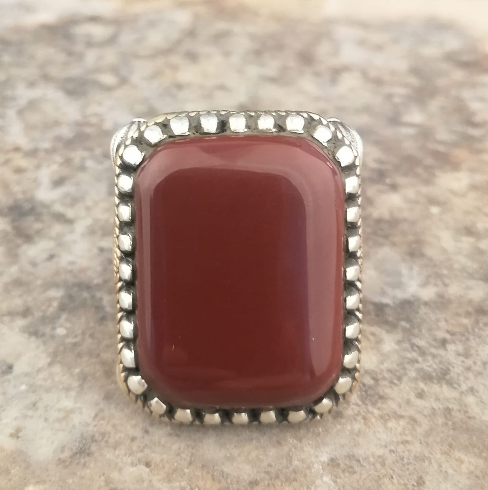 925er Sterlingsilber Achatstei Herrenring Handgefertigt Naturbernstein Damenring