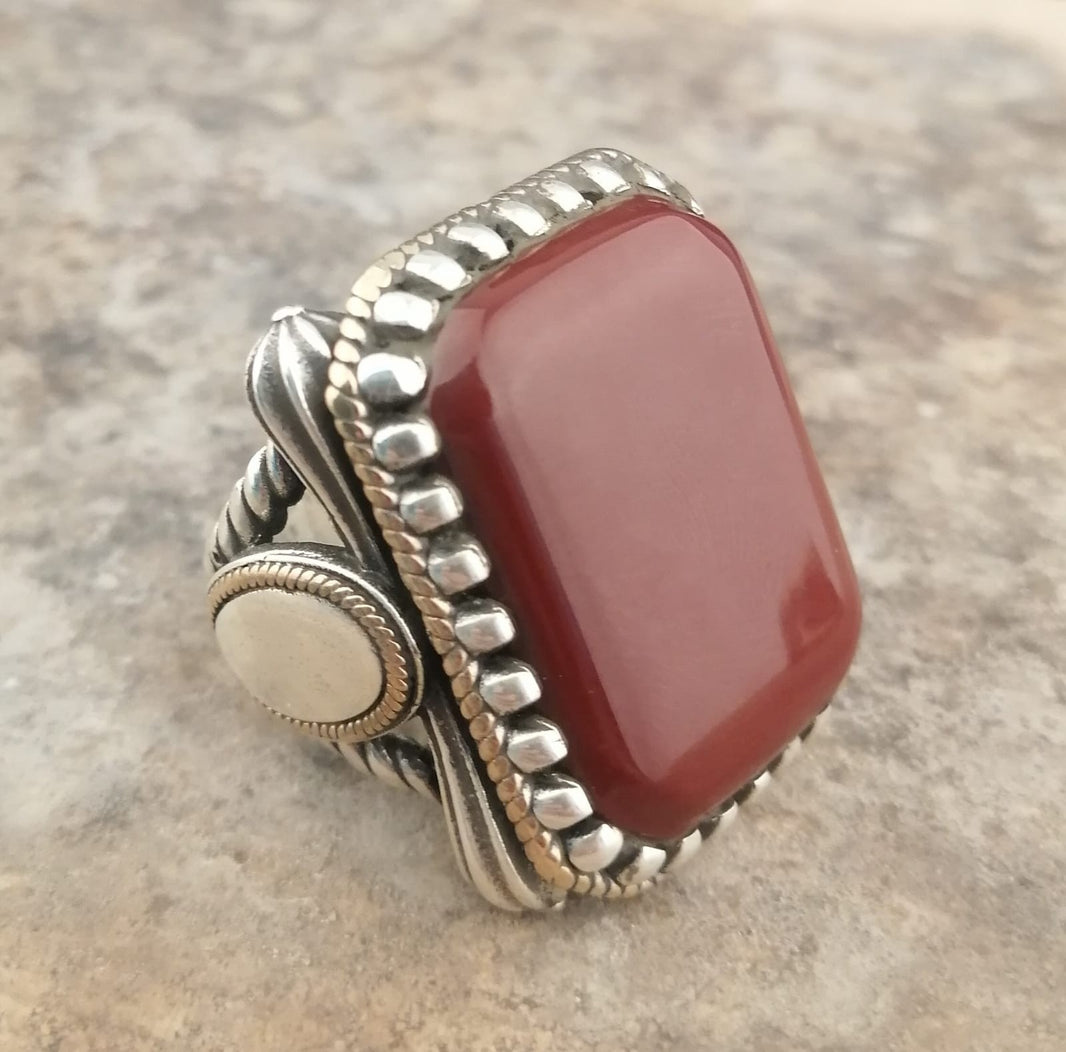 925er Sterlingsilber Achatstei Herrenring Handgefertigt Naturbernstein Damenring