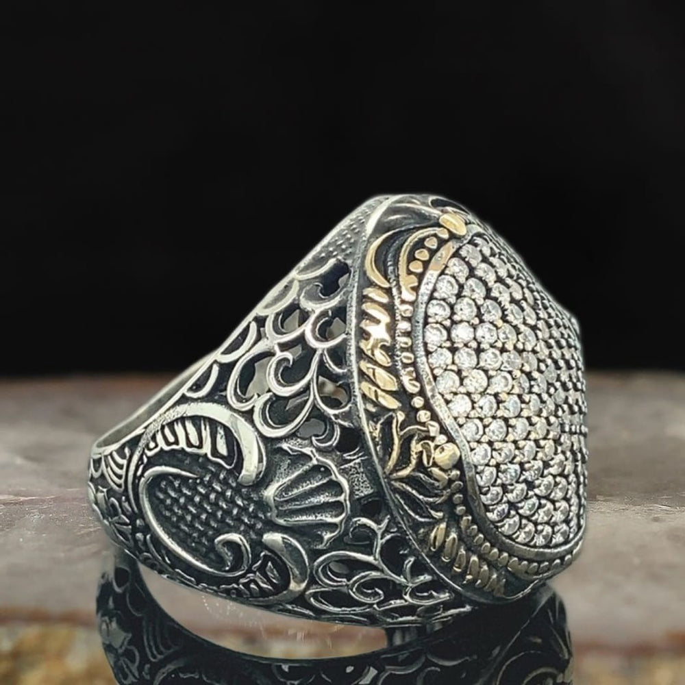 925er Sterlingsilber Zirkon Herrenring Handgefertigt Naturbernstein Damenring