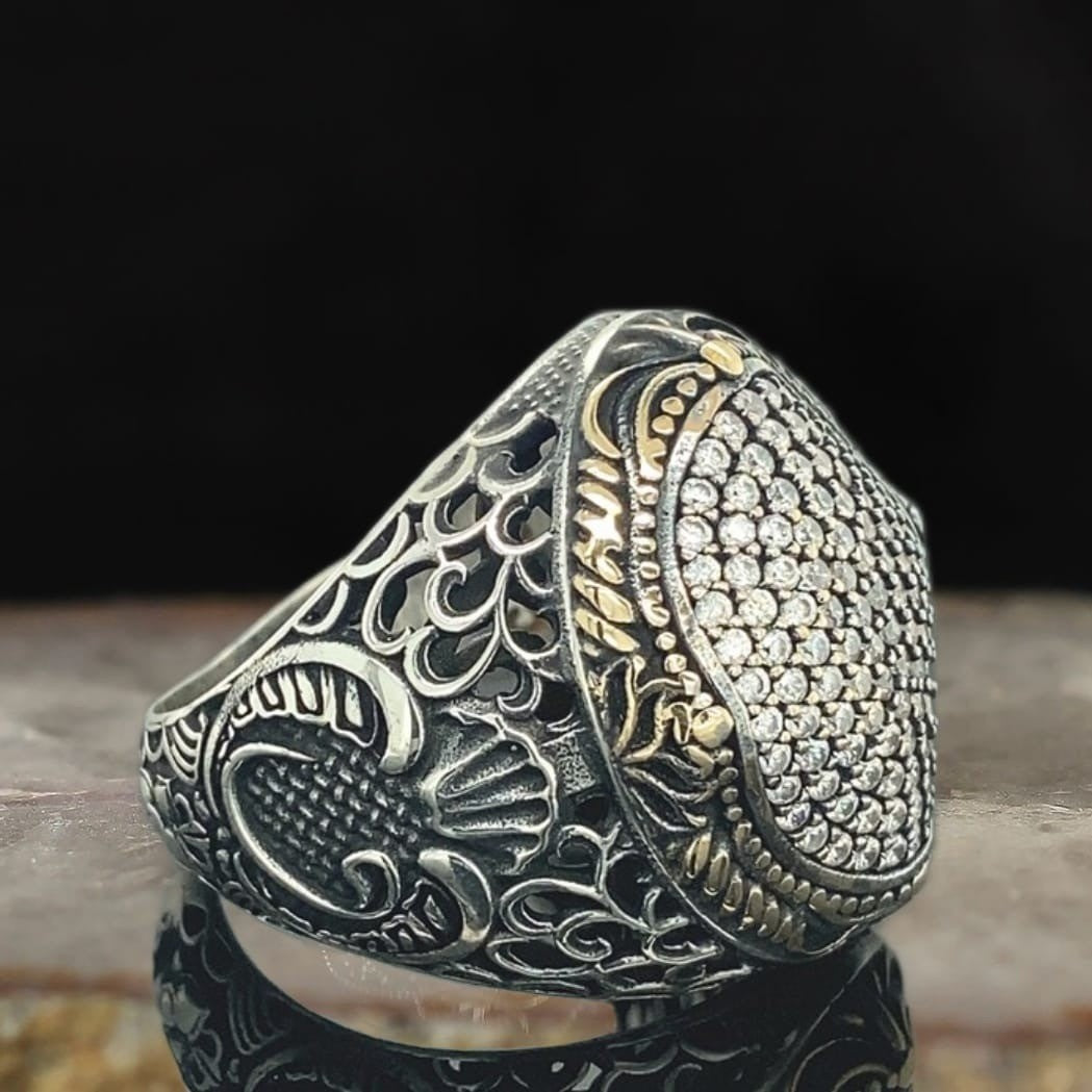 925er Sterlingsilber Zirkon Herrenring Handgefertigt Naturbernstein Damenring