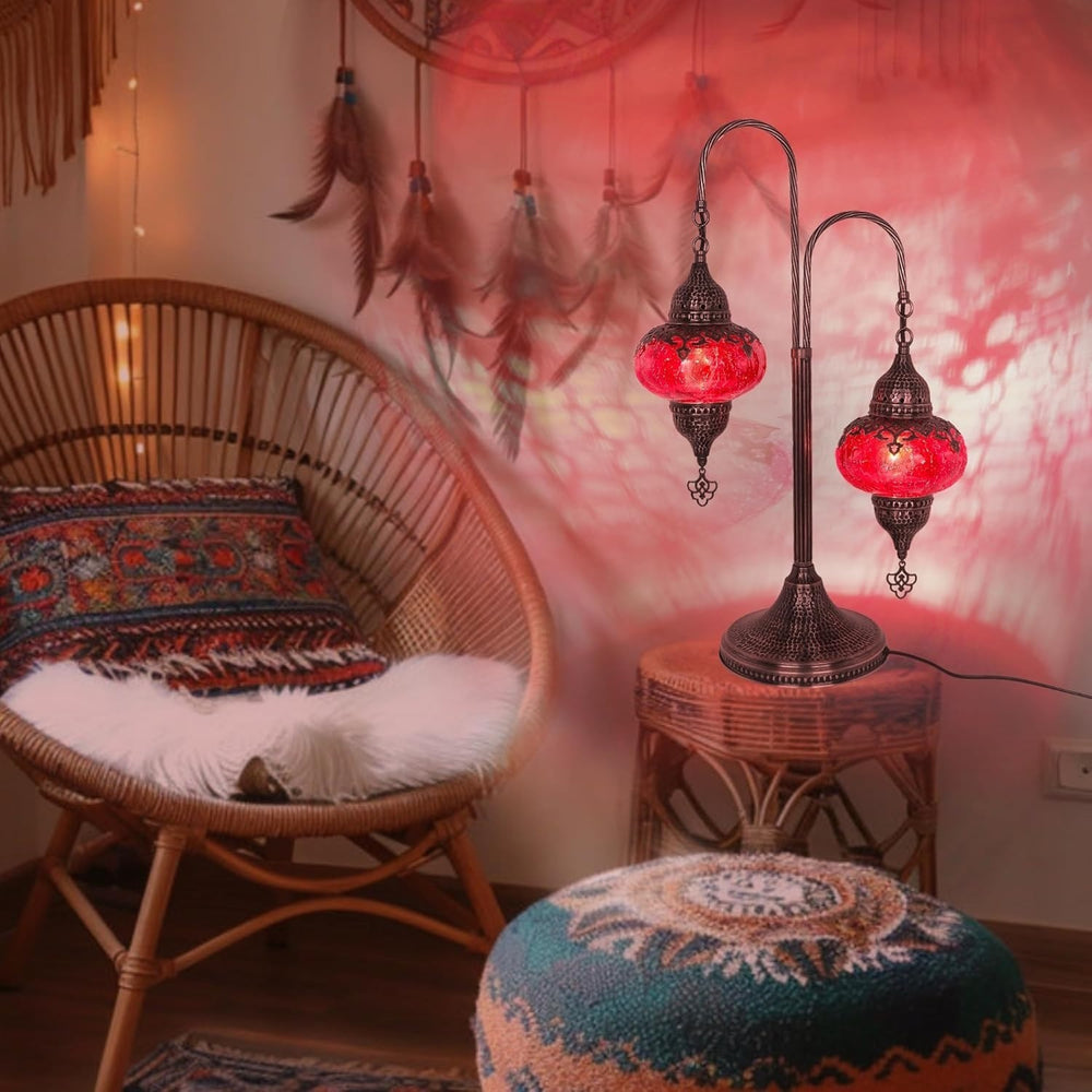 Türkische 2-Kugel Rissglaslampe | Marokkanisch Mosaik Tiffany Stil Lampe