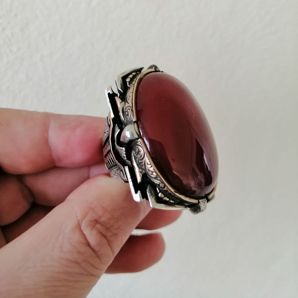 925er Sterlingsilber Achatstei Herrenring Handgefertigt Naturbernstein Damenring