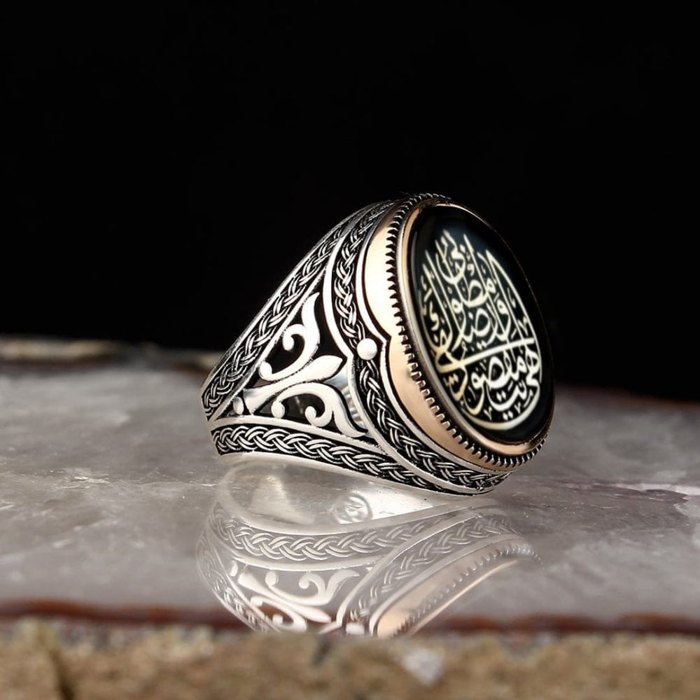 925er Sterlingsilber Herrenring - Handgefertigt Kadı-Modell Naturbernstein Stein