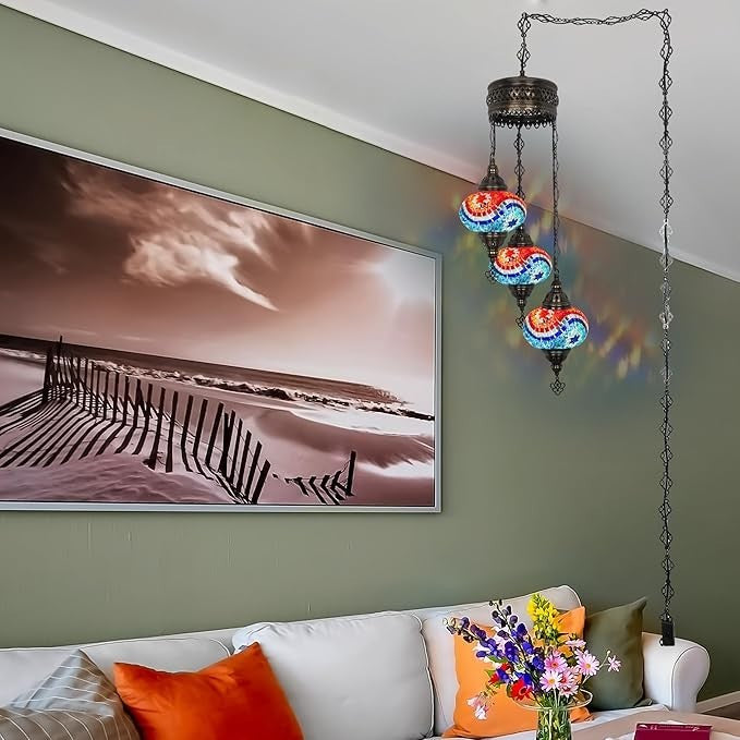 Boho 3-Kugel Mosaik Hängelampe Türkisch Marokkanisch Stil Licht