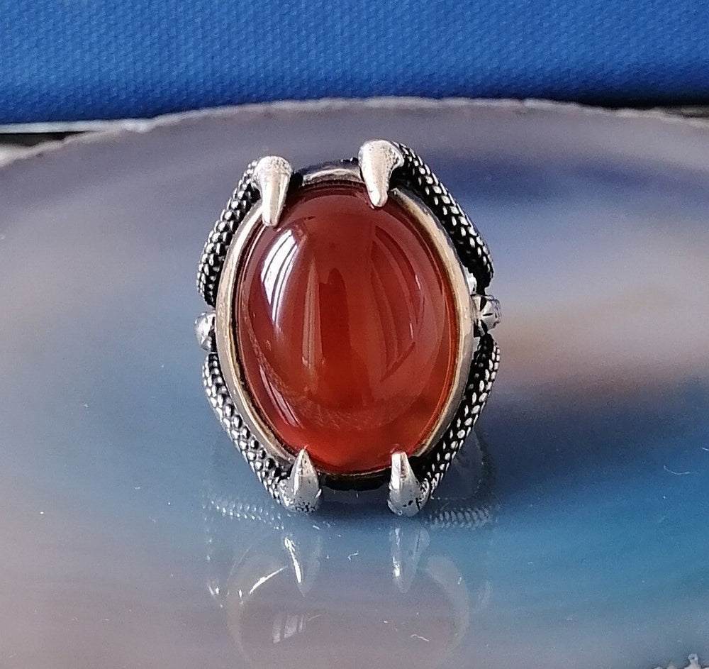 925er Sterlingsilber Herrenring - Handgefertigt Naturbernstein Stein Spirituelle