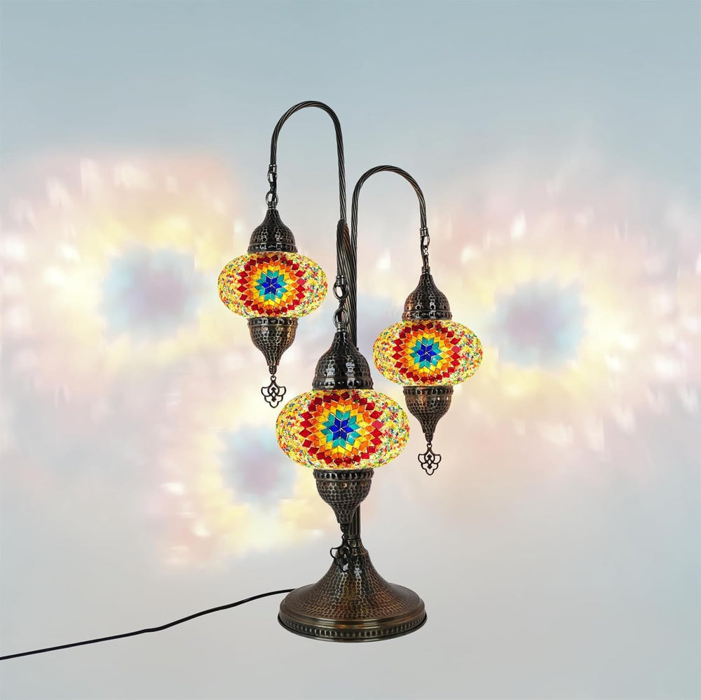 Türkische Mosaik Tischlampe 3 Kugeln | Marokkanische Vintage Lampe Deko