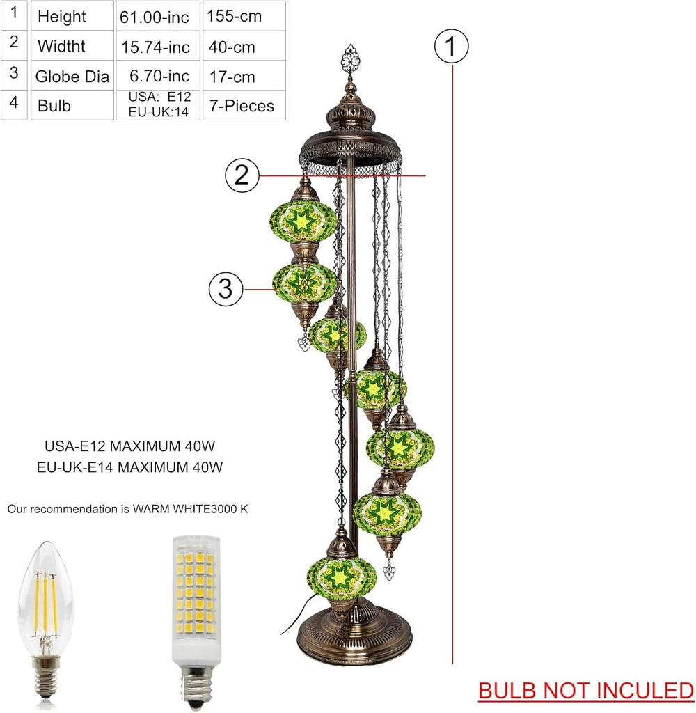 Große 7″ Bunte Türkische Mosaik Stehlampe | Boho Vintage Tiffany Stil Lampe