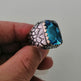 925er Silber  Aquablauer Stein Herrenring Handgefertigt Damenring