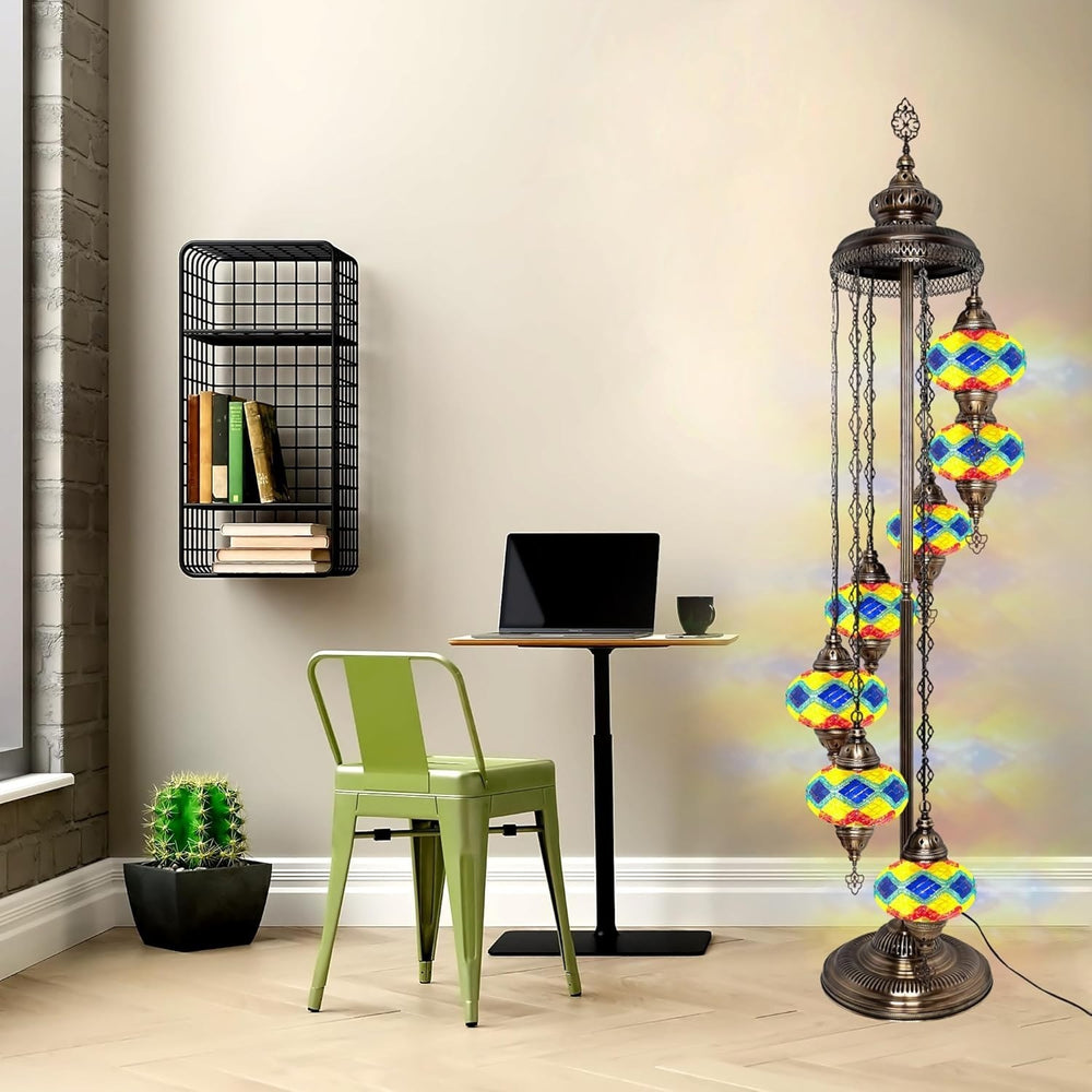 Große 7″ Bunte Türkische Mosaik Stehlampe | Boho Vintage Tiffany Stil Lampe