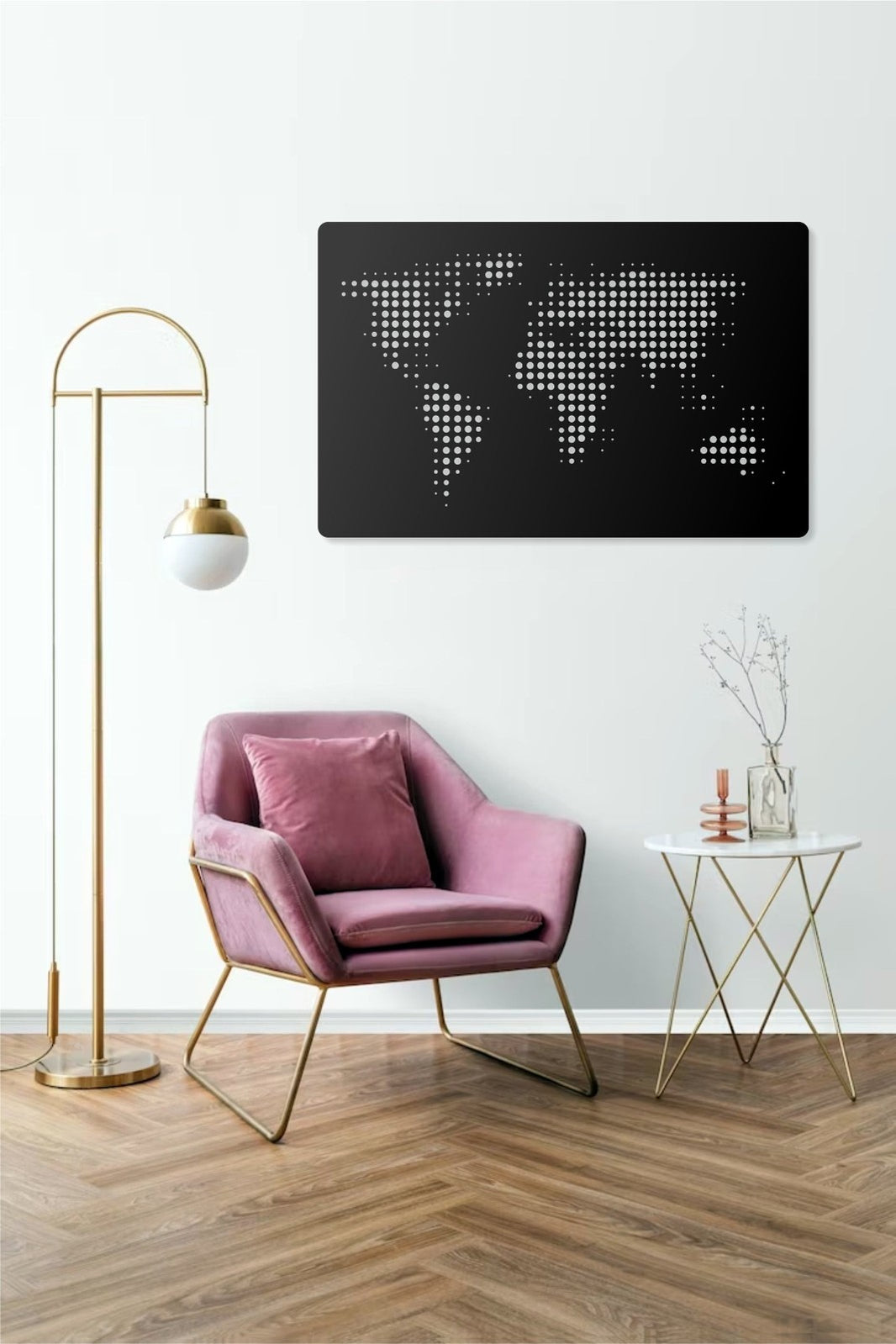 Weltkarte Wandbild Punkt-Design 50x76 & 70x90 cm – Modernes Wanddekor