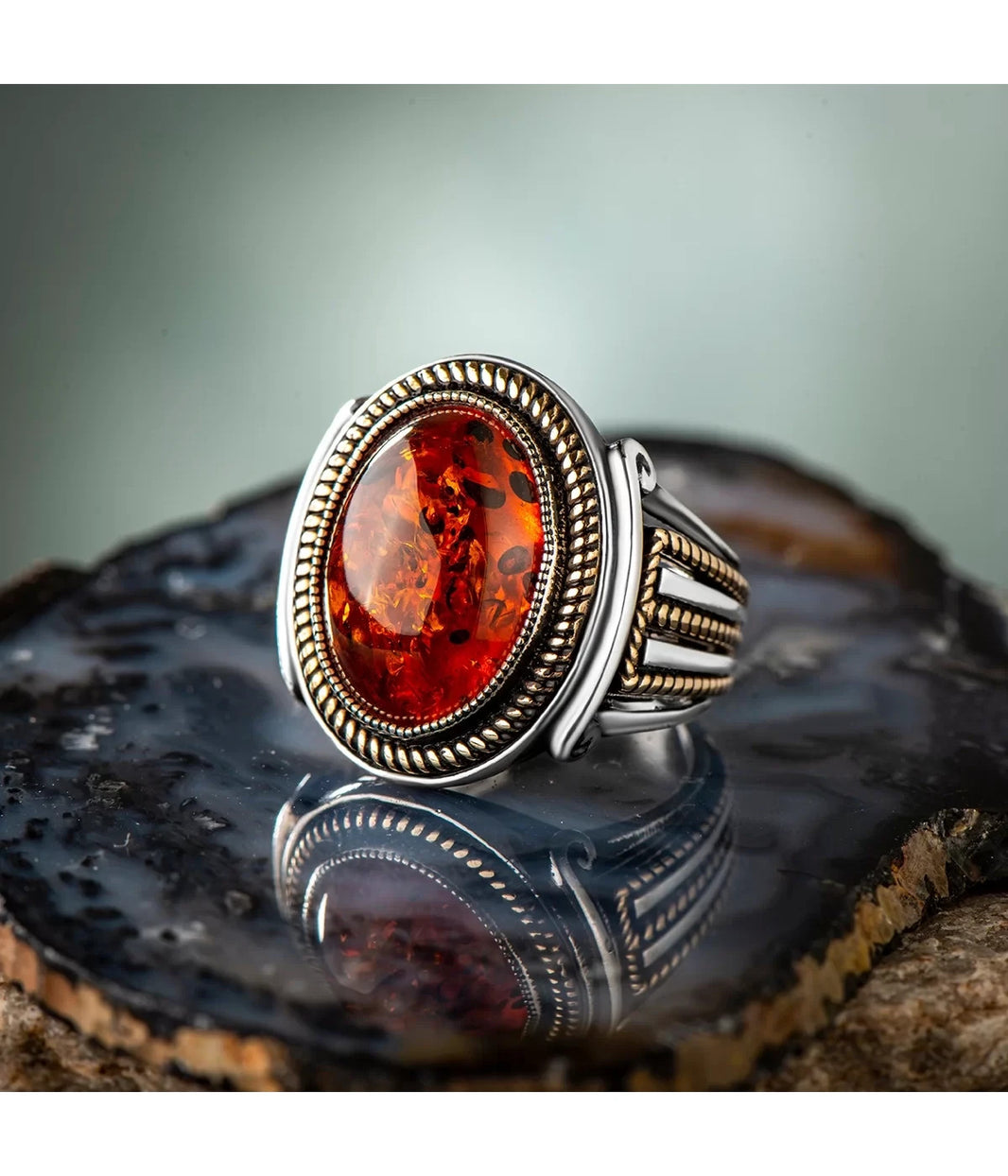 925er Silber mit  Bernsteinstein handgefertigte Ringe für Frauen und Männer