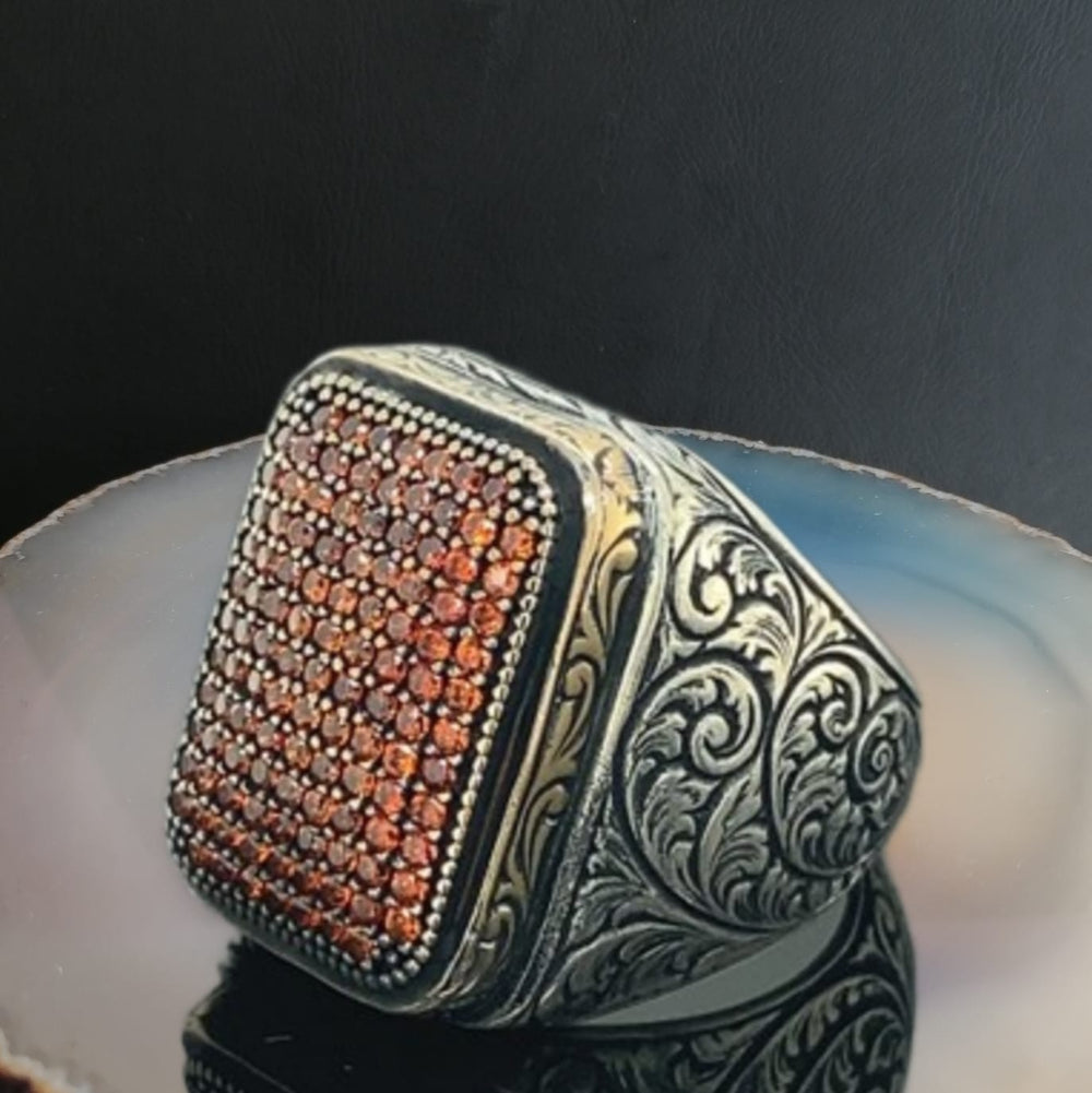 925er Sterlingsilber Granat  Herrenring Handgefertigt Naturbernstein Damenring