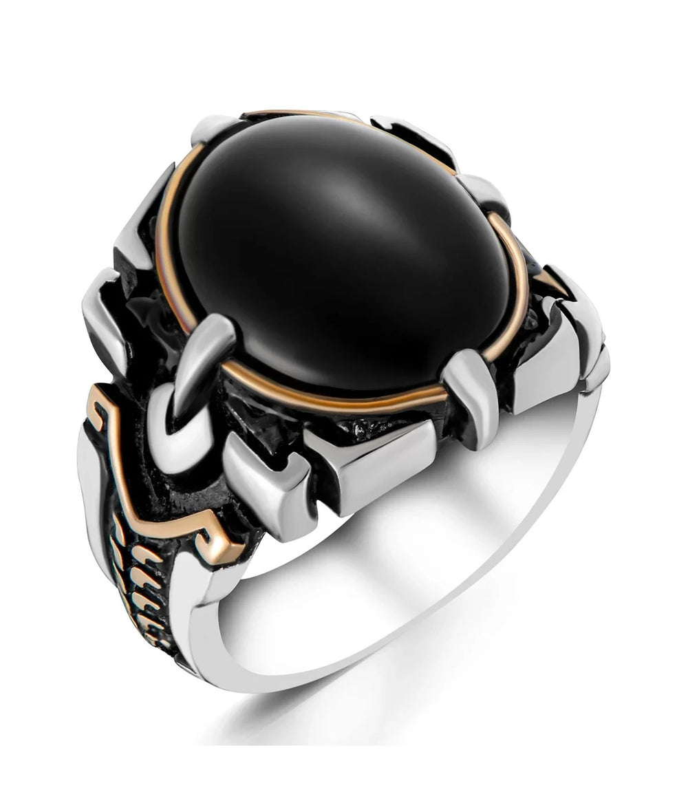 925er Silber, mit Onyx-Stein, handgefertigte Ringe für Frauen und Männer