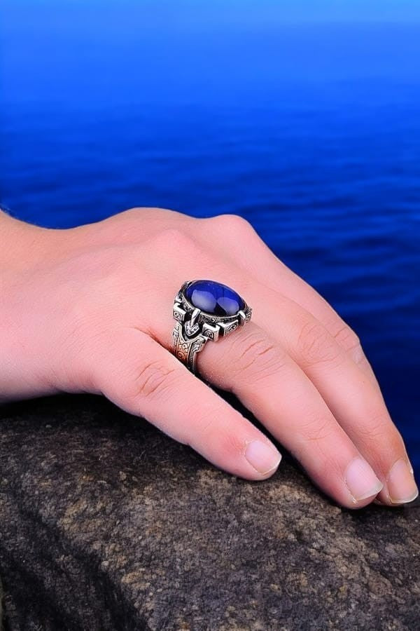 925er Silber, mit blauem Tigerauge, handgefertigte Ringe für Damen und Herren