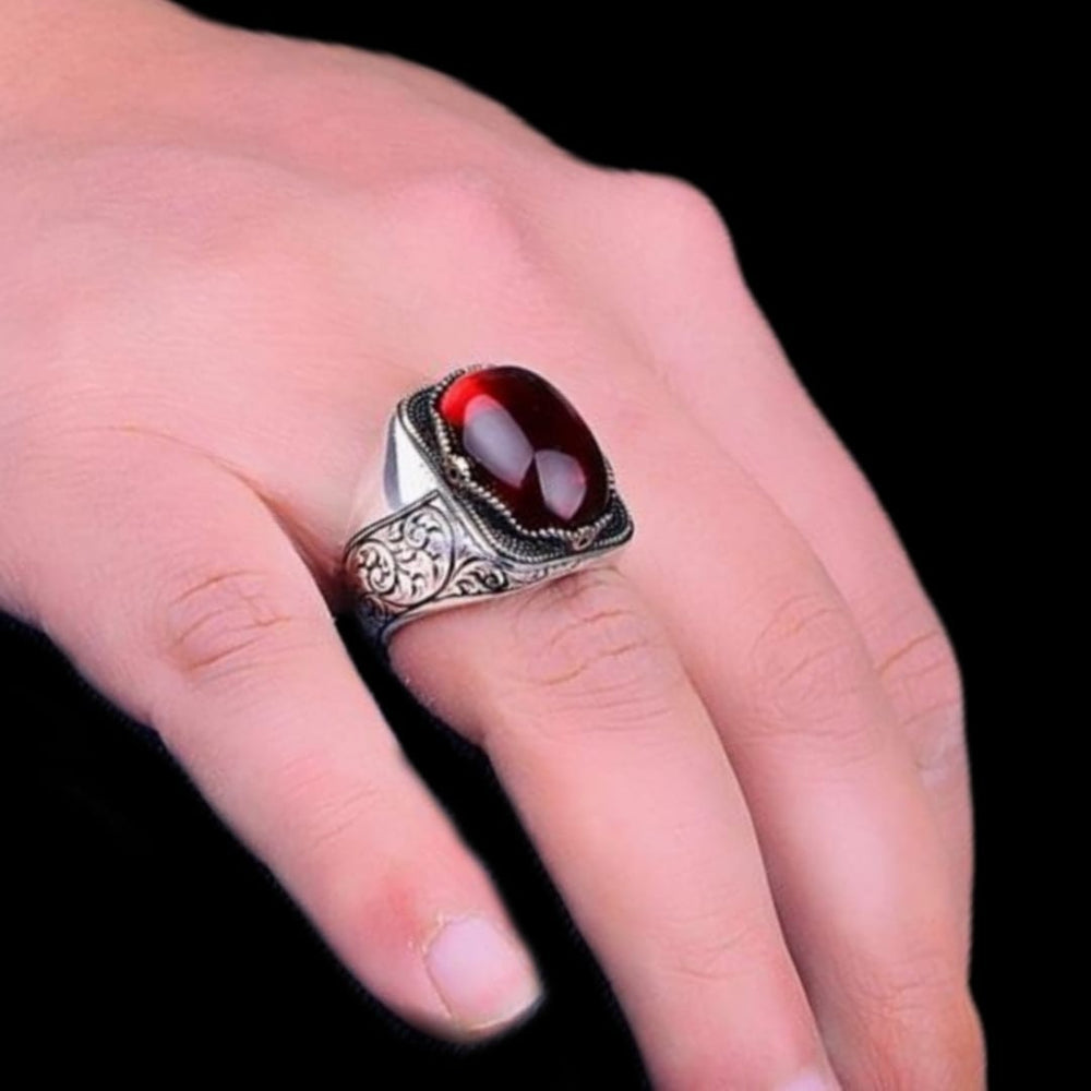 925er Silber-Rubin-Herrenring Handgefertigter natürlicher Damenring