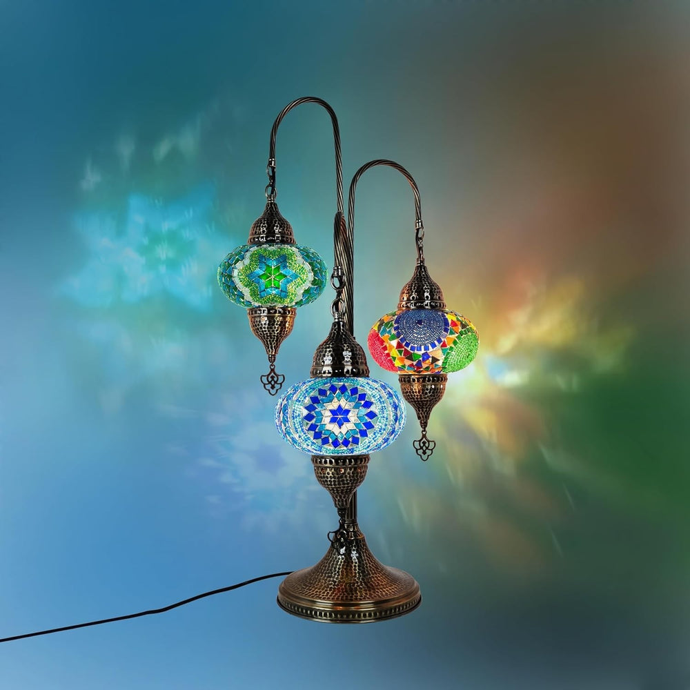 Türkische Mosaik Tischlampe 3 Kugeln | Marokkanische Vintage Lampe Deko