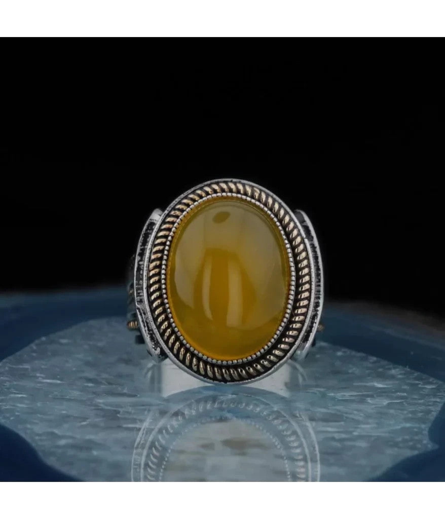 925er Silber mit gelber Achatstein handgefertigte Ringe für Frauen und Männer