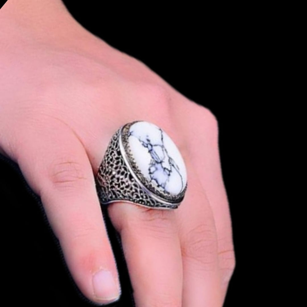 925er Sterlingsilber Halitstei Herrenring Handgefertigt Naturbernstein Damenring