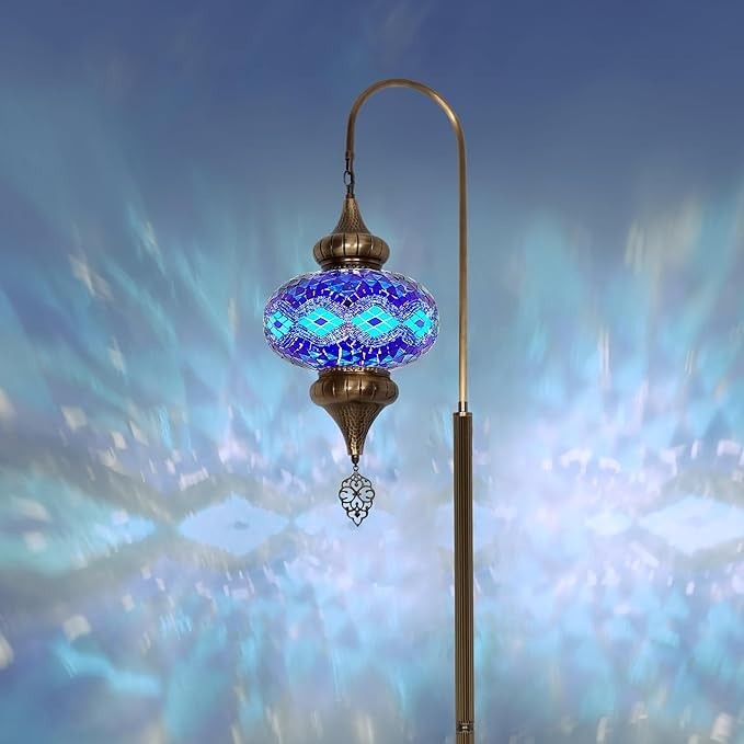 Türkische Mosaik Stehlampe | Marokkan. Schwanenhalslampe & Buntglas Blickfang