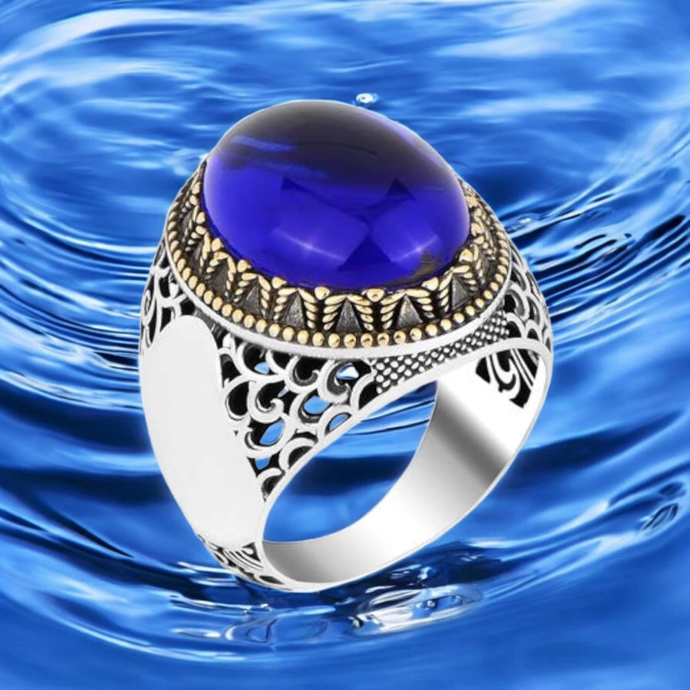 925er Silber mit Saphirstein handgefertigte Ringe für Frauen und Männer
