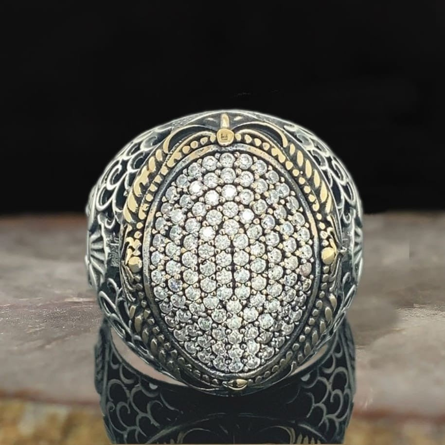 925er Sterlingsilber Zirkon Herrenring Handgefertigt Naturbernstein Damenring