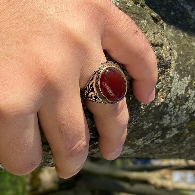 925er Sterlingsilber Achatstei Herrenring Handgefertigt Naturbernstein Damenring