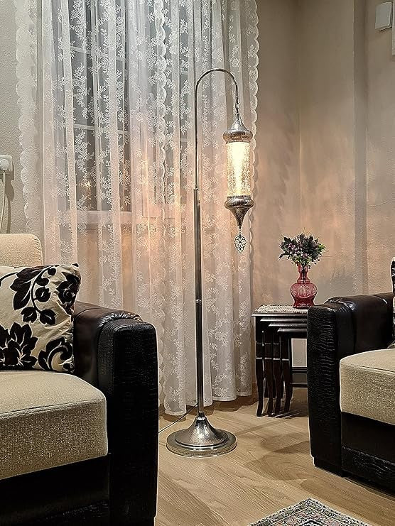 Türkische Mosaik Stehlampe | Elegante Marokkanische Silber Lampe aus Glas