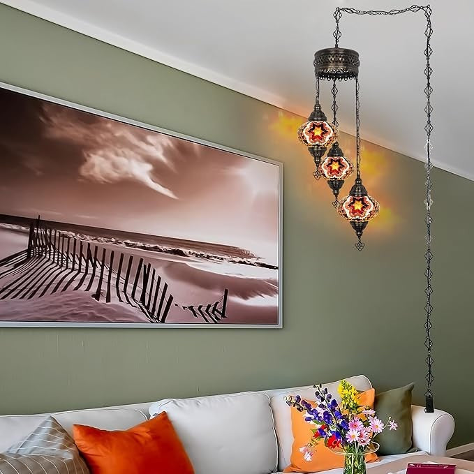 Boho 3-Kugel Mosaik Hängelampe Türkisch Marokkanisch Stil Licht