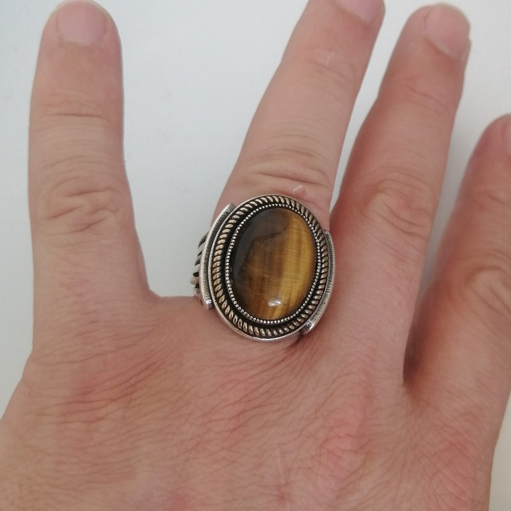 925er Silber Tigerauge Herrenring Handgefertigter natürlicher Damenring