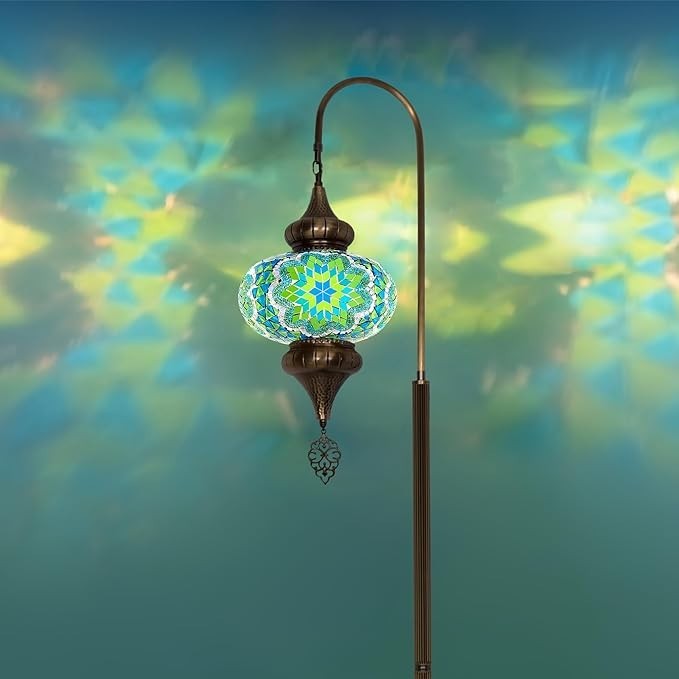Türkische Mosaik Stehlampe | Marokkan. Schwanenhalslampe & Buntglas Blickfang
