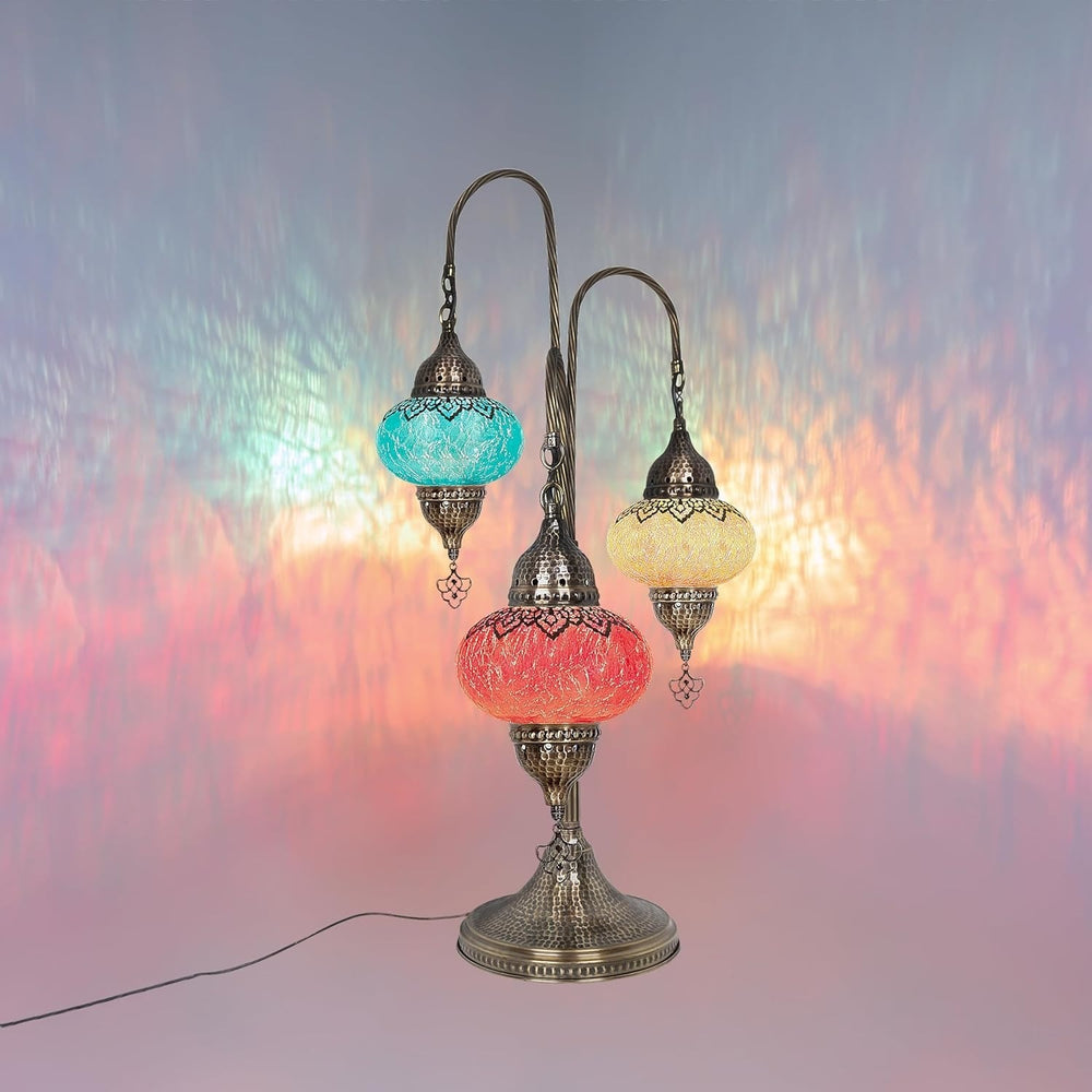 Türkische 3-Kugel-Mosaiklampe | Handgefertigte Vintage Nachttischlampe