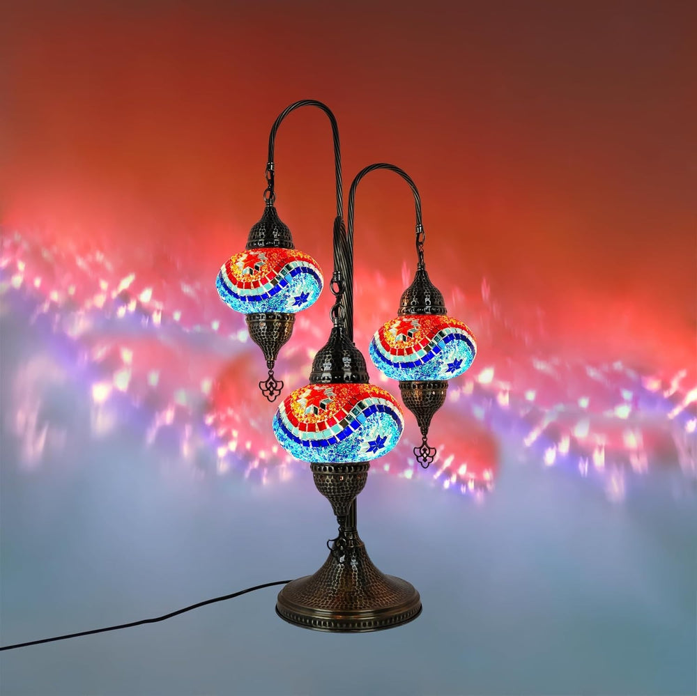 Türkische Mosaik Tischlampe 3 Kugeln | Marokkanische Vintage Lampe Deko