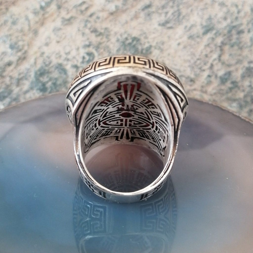 925er Sterlingsilber Achatstei Herrenring Handgefertigt Naturbernstein Damenring