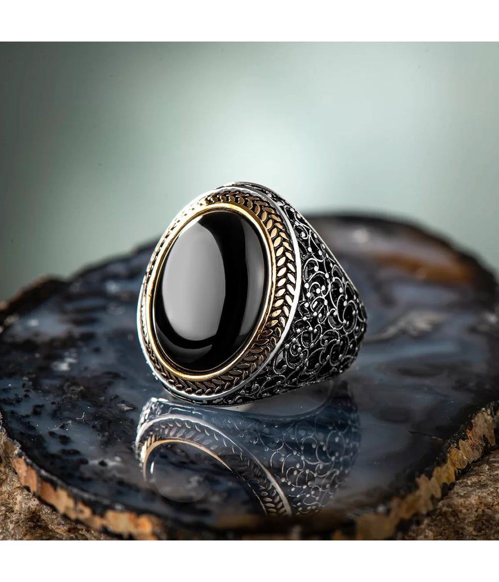 925er Silber mit schwarzer Onyxstein handgefertigte Ringe für Frauen und Männer